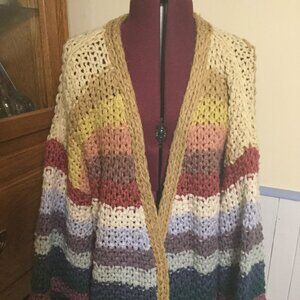 Listicle oversized open front cardigan crocheted loose fit multicolored size S